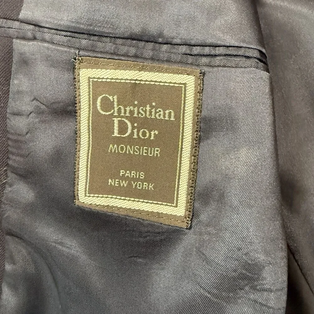 Vtg Christian Dior 39L Monsieur Double Breasted Blue Blazer Gold Button Preppy